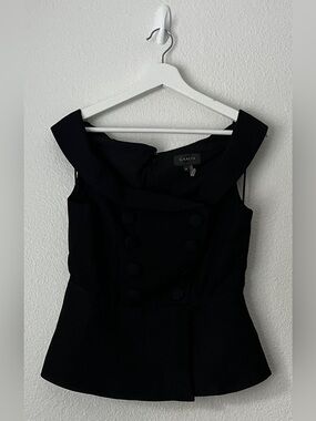 Gracia Black Off The Shoulder Dress Top with Double Breasted Buttons Size M